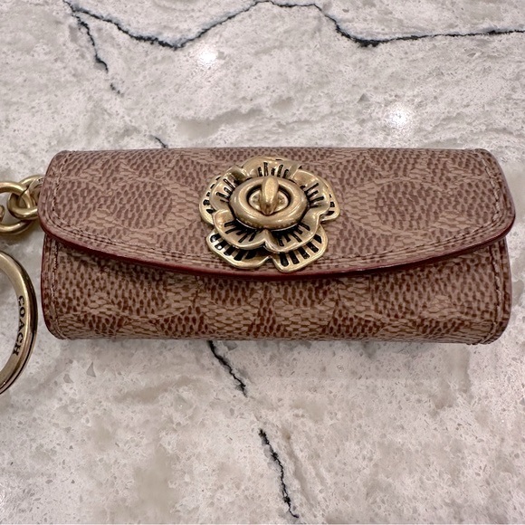 Coach Lipstick Holder in Signature Canvas with Tea Rose Turnlock - Picture 2 of 8